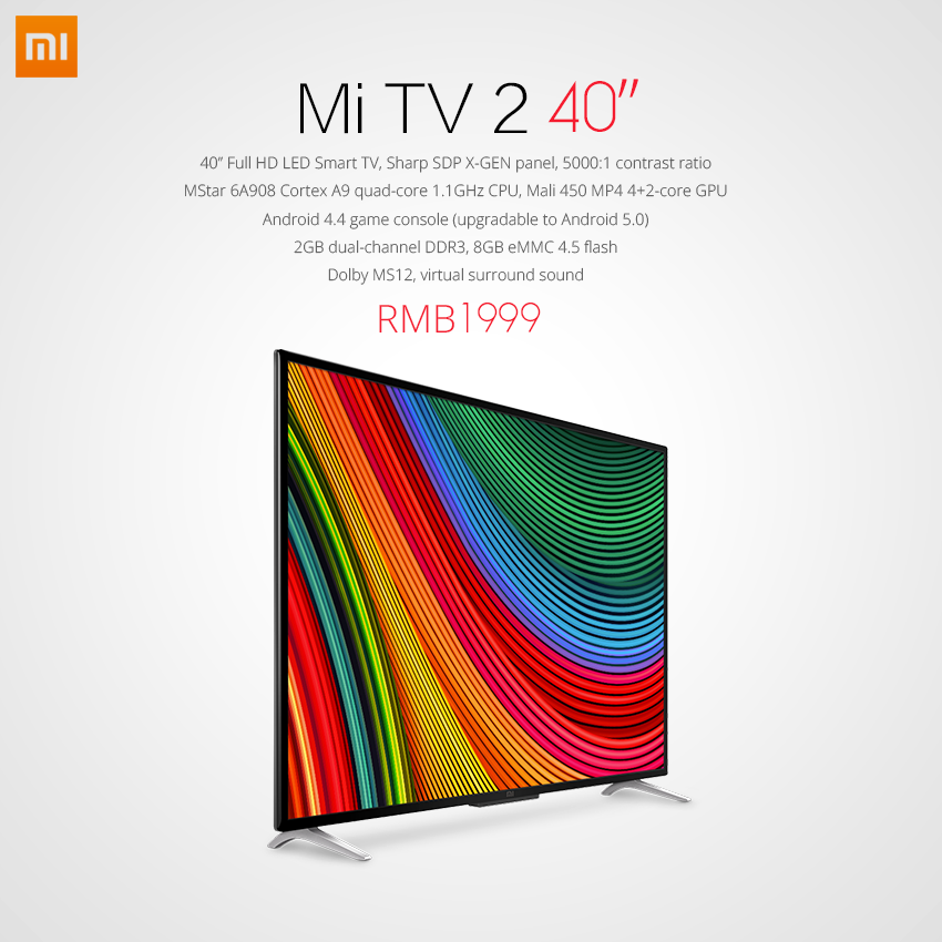 Xiaomi announces 40-inch full HD Mi TV 2 38