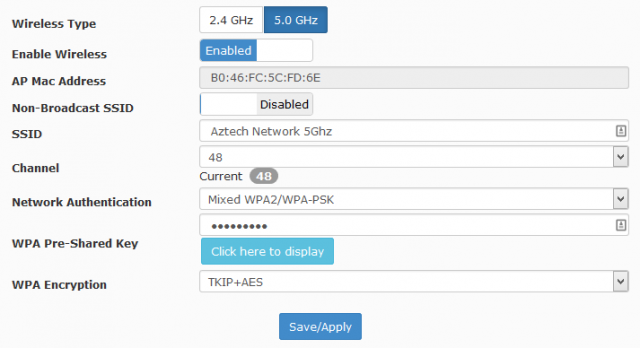 5ghz settings aztech