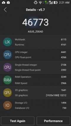 ASUS Zenfone 2 score before OTA update