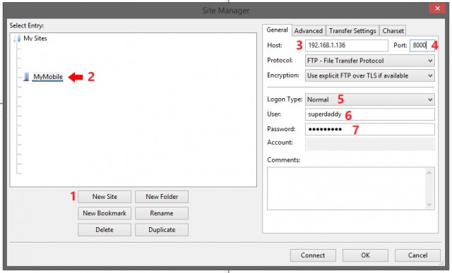 Fill up the particulars like we setup in the FTP server ealier on.