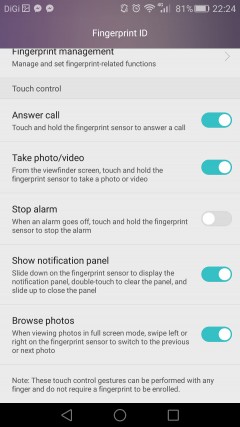 fingerprint gestures mate s