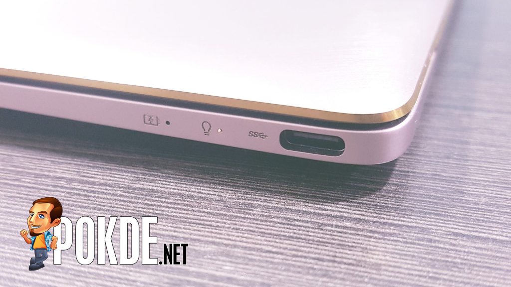 The USB 3.1 Type-C port that supports display output and serves as charging port, on the right side.