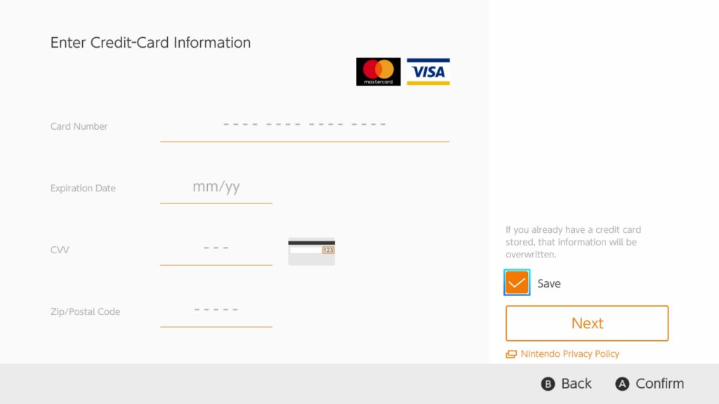 nintendo switch credit card