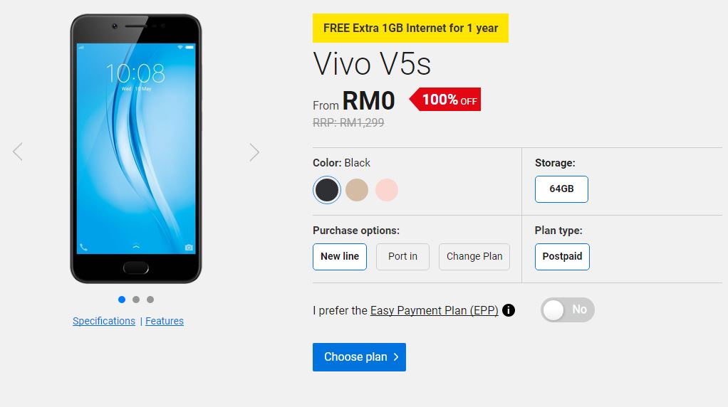 digi postpaid plan vivo v5s smartphone