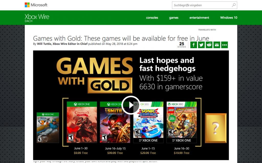 Xbox Games with Gold June 2018 Leaked