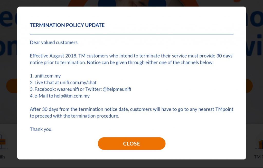 TM Requires 30 Days Notice Before Customers Can Cancel Unifi Subscription