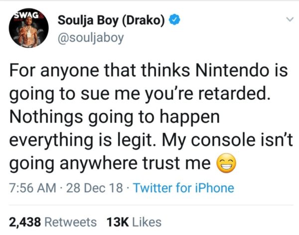 Soulja Boy Game Consoles Taken Down - Nintendo Has Taken Action