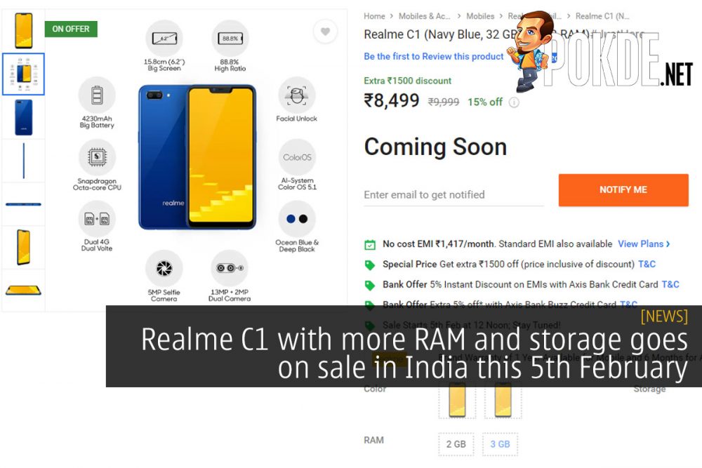 Realme C1 with more RAM and storage goes on sale in India this 5th February 28
