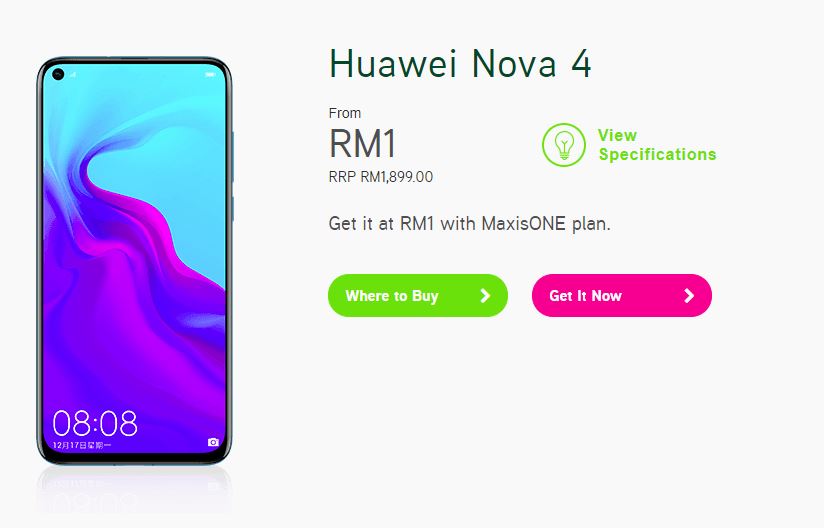 Here's How to Get the Huawei nova 4 Smartphone At Just RM1 maxis maxisone