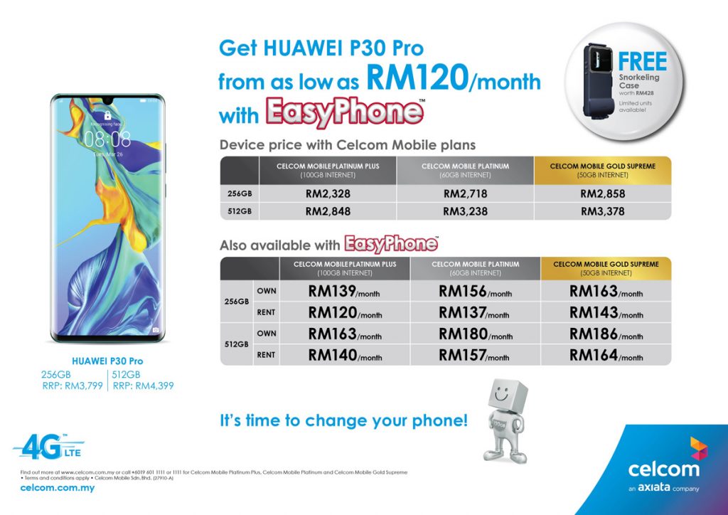 Get HUAWEI P30 Pro From As Low As RM120 Per Month With Celcom's EasyPhone 25