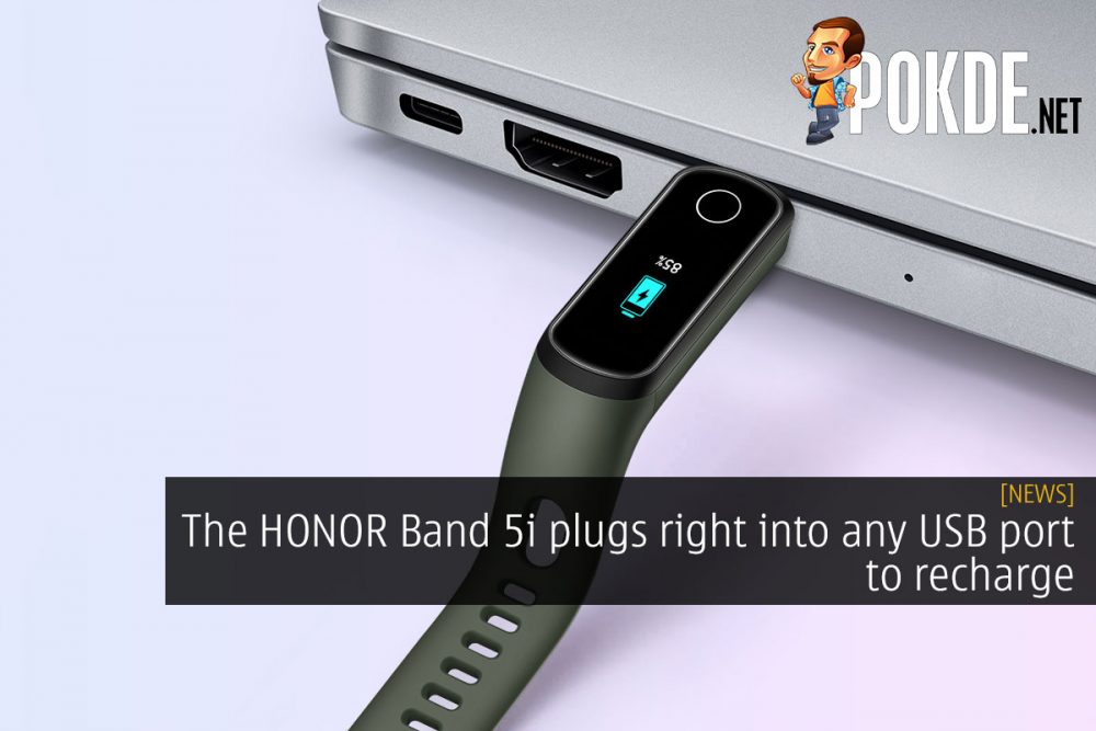 The HONOR Band 5i plugs right into any USB port to recharge 32