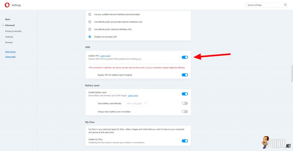 Opera VPN settings