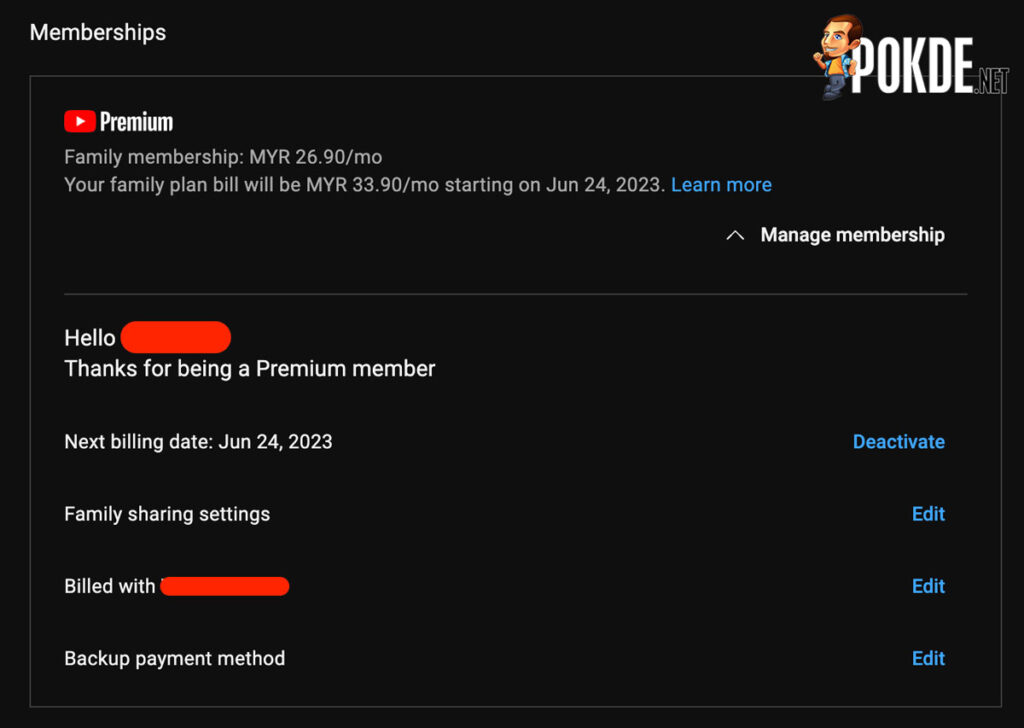 Screenshot of YouTube Premium price hike announcement