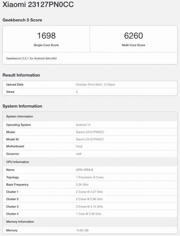 Xiaomi 14 and 14 Pro Spotted on Geekbench
