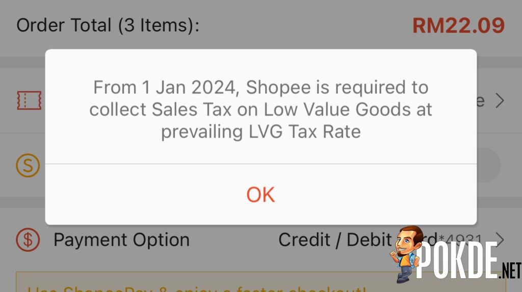 Shopee Begins Notifying Users on 10% LVG Sales Tax on Overseas Purchases Below RM500 in 2024