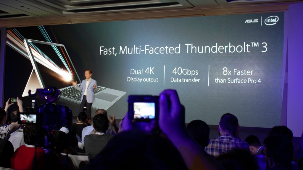 Dual 4K output. But I can tell you, the machine will be struggling. 40Gbps transfer, heavily needed! 8X faster than Surface Pro - that's just a matter of time. 