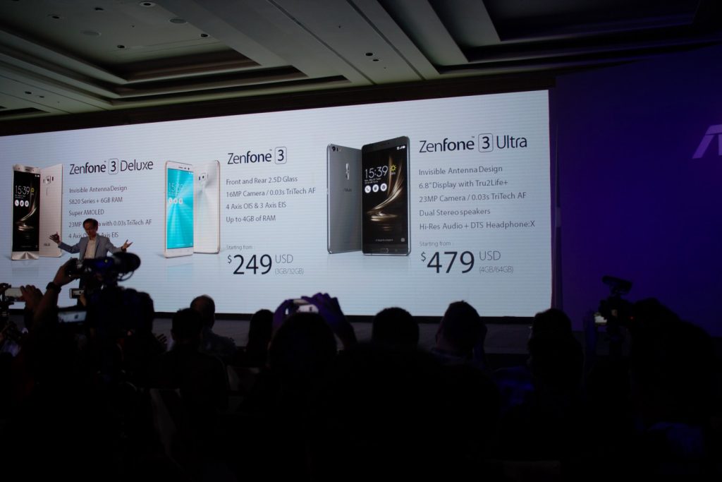 The normal Zenfone 3 starts from $249 USD (RM1024) and the Zenfone 3 Ultra starts from $479 USD (RM1970)