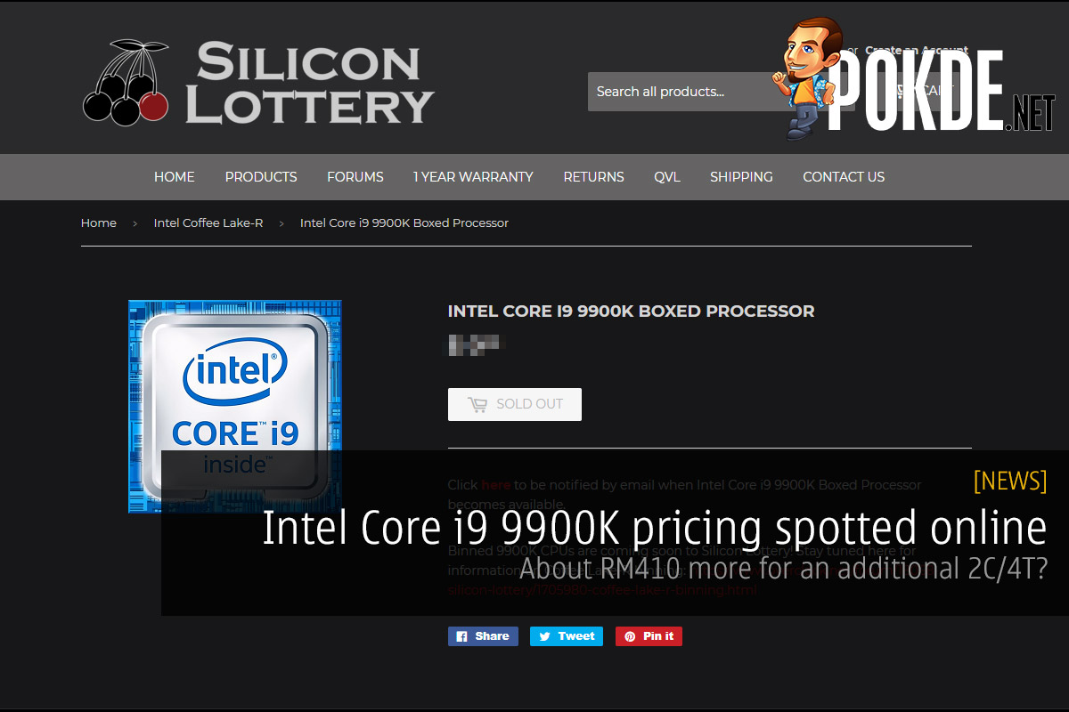 Intel Core i9 9900K pricing spotted online — about RM410 more for an additional 2C/4T - 72